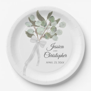 Prato De Papel Casamento por Aquarela do Buquê Eucalyptus & Green
