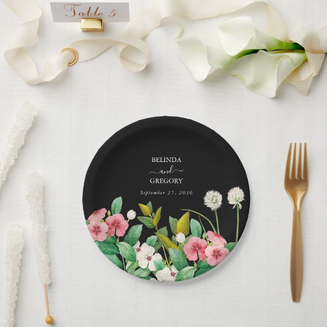 Prato De Papel Casamento Preto de Cores Aquáticas Permutável (Casamento)