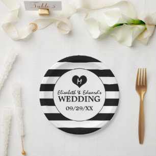 Prato De Papel Casamento preto e branco moderno