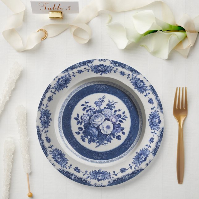 Prato De Papel Casamento Real de Flor Azul, Cerâmica Floral (Casamento)