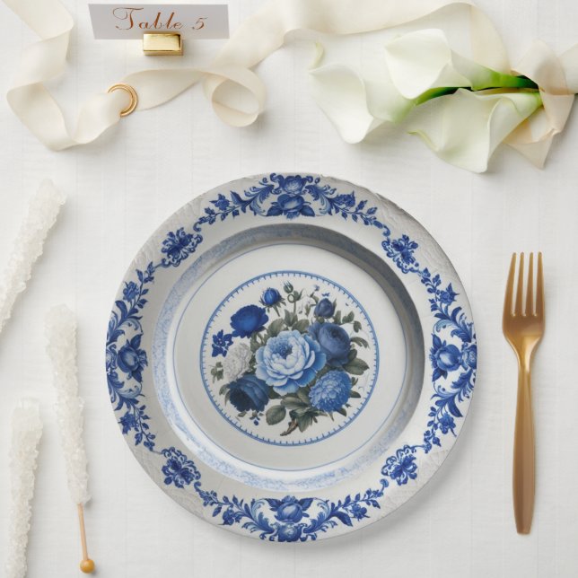 Prato De Papel Casamento Real de Flor Azul, Cerâmica Floral (Casamento)