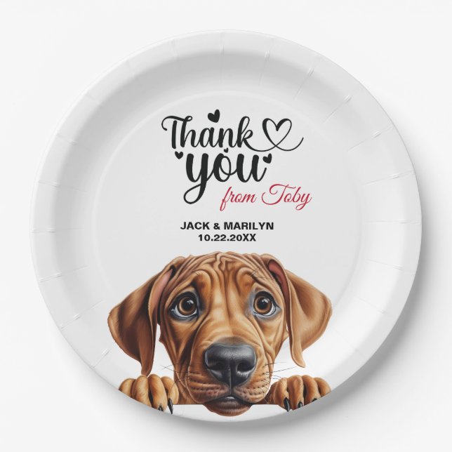 Prato De Papel Casamento Ridgeback da Rodésia Obrigado (Frente)