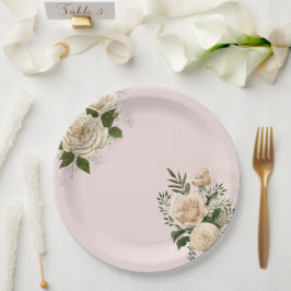 Prato De Papel Casamento Romântico Blush Pink Ivory Floral