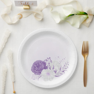Prato De Papel casamento romântico branco e roxo