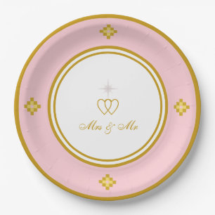 Prato De Papel Casamento Romântico Chic Dourado Rosa Dourada & Br