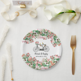 Prato De Papel Casamento Romântico de Flores de Bicicletas e Aves