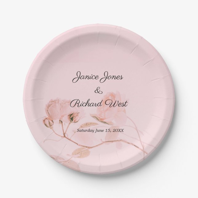 Prato De Papel Casamento Romântico de Rosa Rosa Mole (Frente)