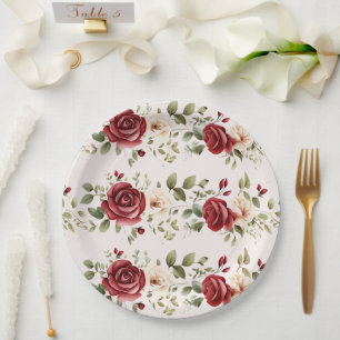 Prato De Papel Casamento Romântico de Rosas Rosa Espelhadas Rosa