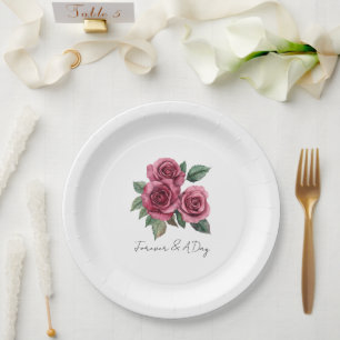 Prato De Papel Casamento Romântico Floral do Rosa vermelha