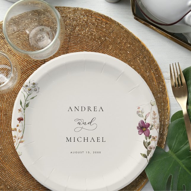 Prato De Papel Casamento Romântico Rustic Wildflower Ivory Cream (Criador carregado)
