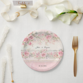 Prato De Papel casamento rosa com chique vintage