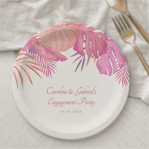 Prato De Papel Casamento Rosa Tropical de Praia