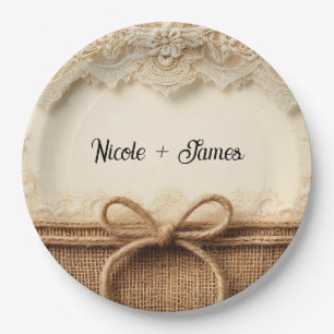 Prato De Papel Casamento Russo De Cream Vintage Lace Floral Burla