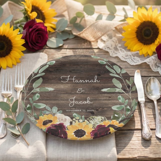 Prato De Papel Casamento russo de girassol e Rosas de madeira (Criador carregado)