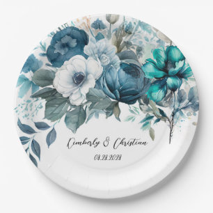 Prato De Papel Casamento Russo de Pequim Azul e Teal