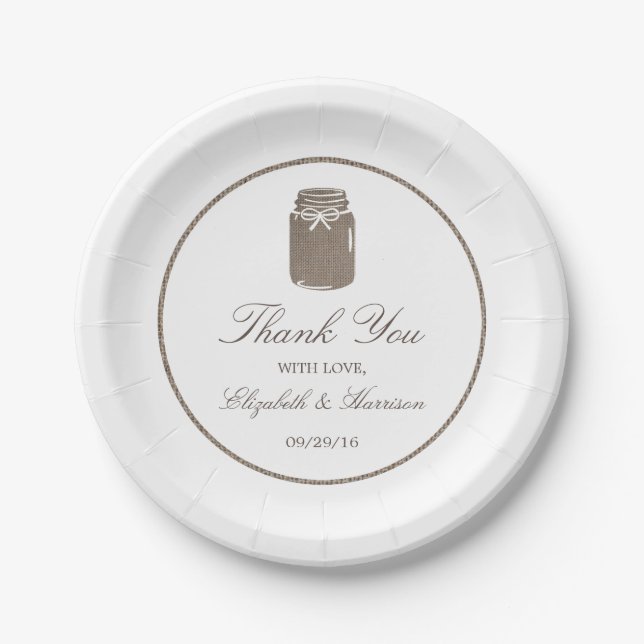 Prato De Papel Casamento Rustic Burlap Mason Jar (Frente)
