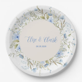 Prato De Papel Casamento Rustic Dusty Blue Delicate Wildflower