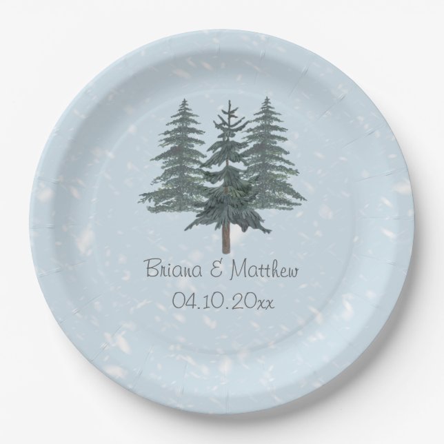 Prato De Papel Casamento Rustic Evergreen Winter Pine (Frente)