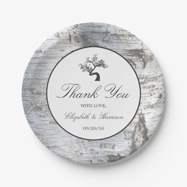 Prato De Papel Casamento Rustic Silver Birch Tree (Frente)