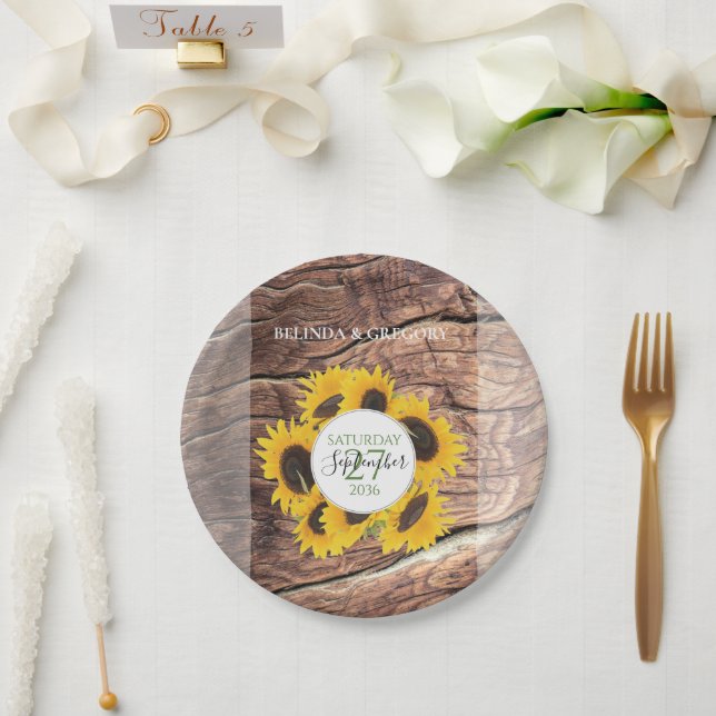Prato De Papel Casamento Rustic Sunflower (Casamento)
