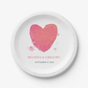 Prato De Papel Casamento Rustic Watercolor Heart