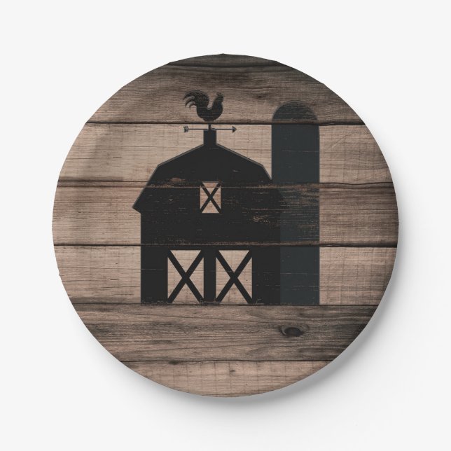 Prato De Papel Casamento Rustic Weathered Wood Black Barn Country (Frente)