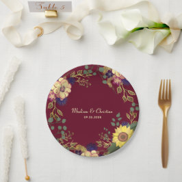Prato De Papel Casamento Rústico com Girassóis Borgonha