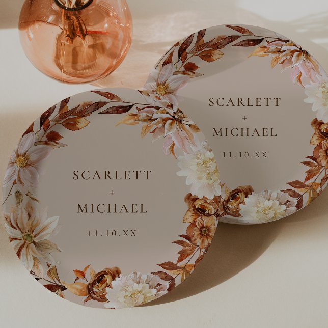 Prato De Papel Casamento Rústico de Outono (Rustic Fall Watercolor Floral Wedding Paper Plates by Painted Paperie
)