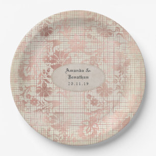 Prato De Papel Casamento Shabby-Chic em Rose Gold