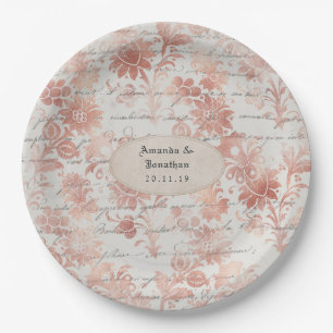 Prato De Papel Casamento Shabby-Chic em Rose Gold