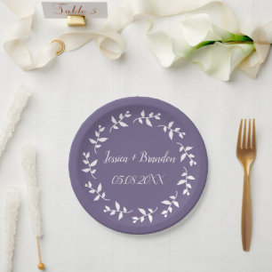 Prato De Papel Casamento Simples Elegante Minimalista Roxo