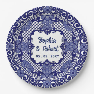 Prato De Papel Casamento Talavera Azul Mexicano