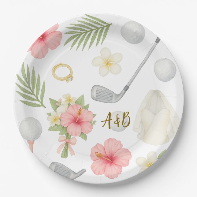 Prato De Papel Casamento temático Golf Havaiano para golfista (Frente)