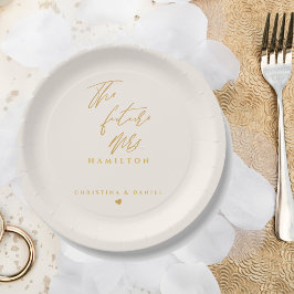 Prato De Papel Casamento Tipografia Moderna em Letra Dourada