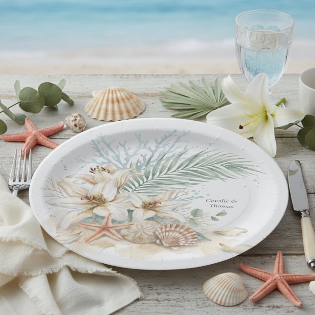 Prato De Papel Casamento Tropical Boho na Praia (Criador carregado)
