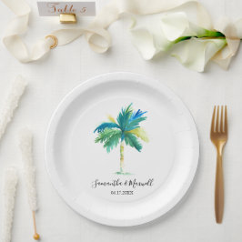 Prato De Papel Casamento Tropical de Praia Mínima da Árvore Palm