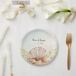 Prato De Papel Casamento Tropical de Summer Beach Seashell