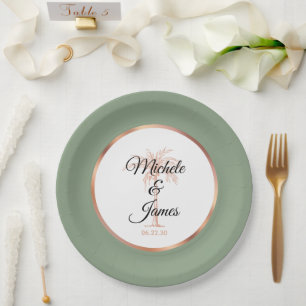 Prato De Papel Casamento Tropical Elegante com Palmeira em Verde 