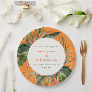Prato De Papel Casamento Tropical Floral Tropical de Blush Laranj