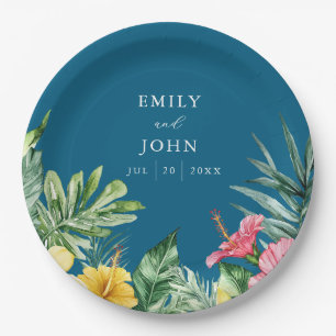 Prato De Papel Casamento Tropical Floral Tropical Ocean Blue Wate