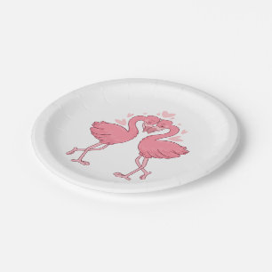 Prato De Papel Casamento Tropical Havaiano de Flamingo Rosa Fofo