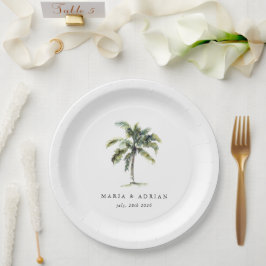 Prato De Papel Casamento Tropical na Praia com Palmeira Minimalis