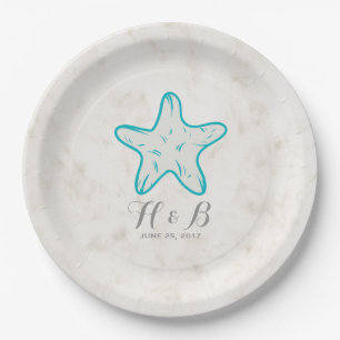 Prato De Papel Casamento Turquesa Rustic Starfish