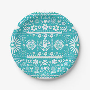 Prato De Papel Casamento Turquesa Teal Corte Picado Mexicano