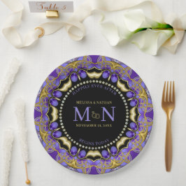 Prato De Papel Casamento Único da Lace Dourada de Diamante Roxo M