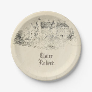 Prato De Papel Casamento velho do castelo do conto de fadas do