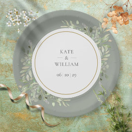 Prato De Papel Casamento Verde de Elegante Watercolor Greenery Sa