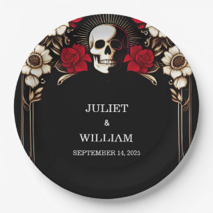 Prato De Papel Casamento Vermelho Negro Vermelho do Coração Branc