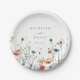 Prato De Papel Casamento Vibrante de Flores Selvagens