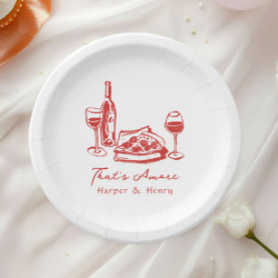 Prato De Papel Casamento Vinho Pizza Desenhado à Mão Caprichoso
